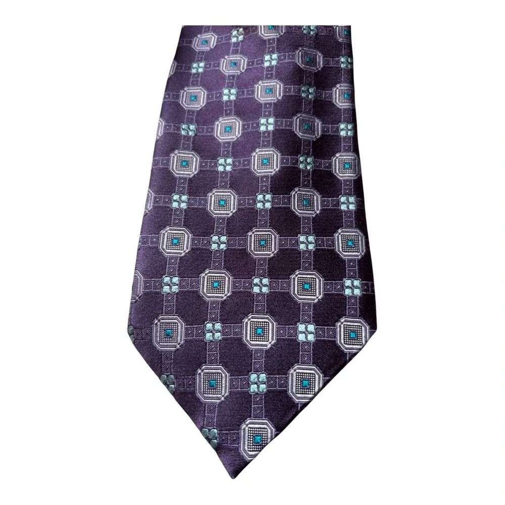 Canali Silk‎ Necktie Mens One Size Purple Geometric Medallion Made in Italy
